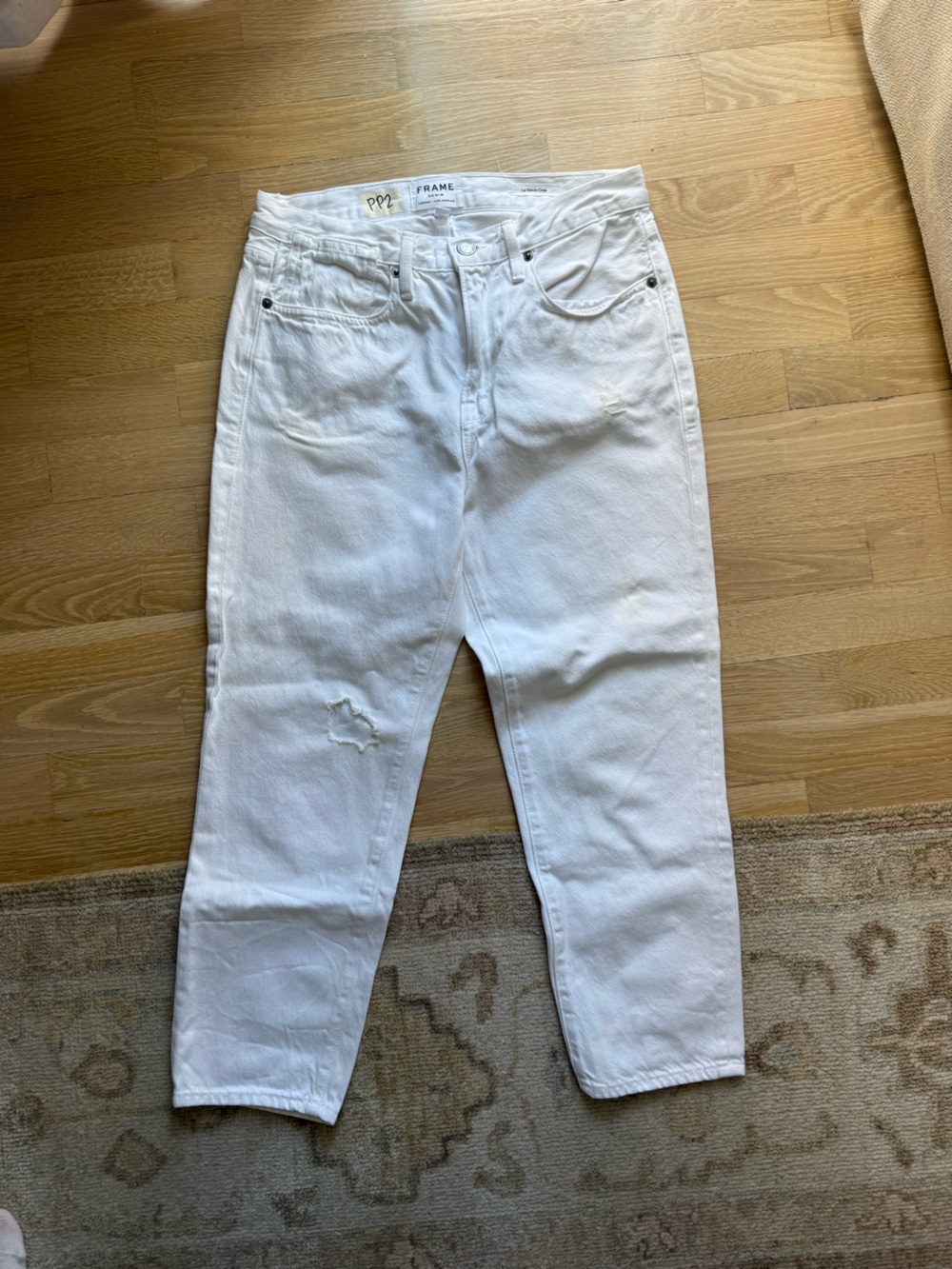 Frame Denim Le Stevie Cropped White Jeans